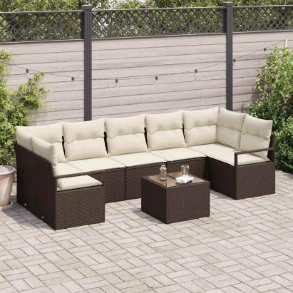 Set de canapea 8 pcs Maro și Crem poliratan GartenMobel Dekor