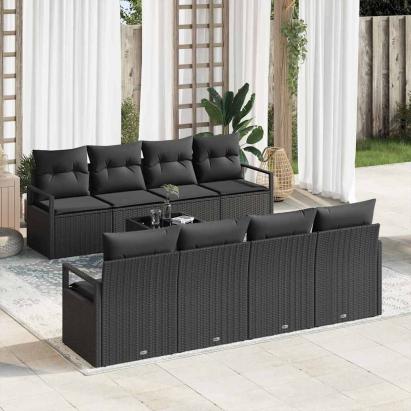 Set de canapea cu pernă Manual 7 pcs Negru poliratan GartenMobel Dekor