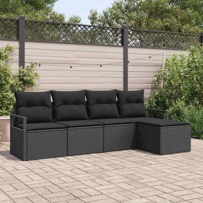 Set de canapea cu pernă 5 pcs Negru poliratan GartenMobel Dekor