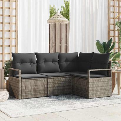 Set de canapea 4 pcs Gri poliratan GartenMobel Dekor