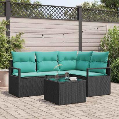 Set de canapea cu pernă 5 pcs Negru poliratan GartenMobel Dekor