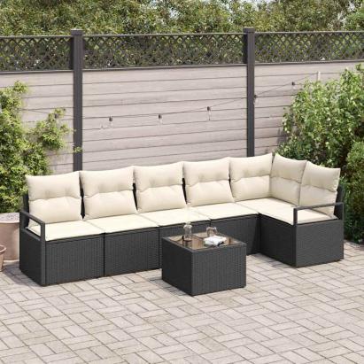 Set de canapea cu pernă 7 pcs Negru poliratan GartenMobel Dekor