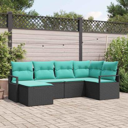 Set de canapea cu pernă 6 pcs Negru poliratan GartenMobel Dekor
