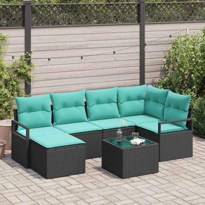Set de canapea cu pernă 7 pcs Negru poliratan GartenMobel Dekor
