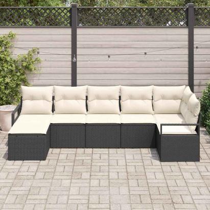 Set de canapea cu pernă 7 pcs Negru poliratan GartenMobel Dekor
