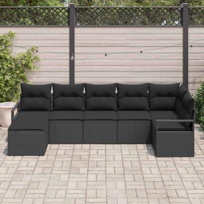 Set de canapea cu pernă 7 pcs Negru poliratan GartenMobel Dekor
