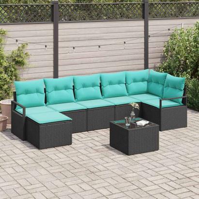 Set de canapea cu pernă 8 pcs Negru poliratan GartenMobel Dekor