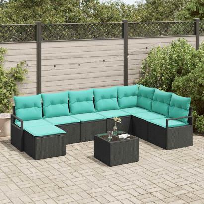 Set de canapea cu pernă 9 pcs Negru poliratan GartenMobel Dekor