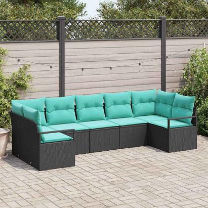 Set de canapea cu pernă 7 pcs Negru poliratan GartenMobel Dekor
