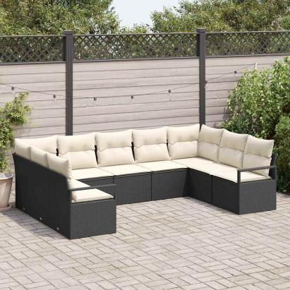 Set de canapea cu pernă 9 pcs Negru poliratan GartenMobel Dekor