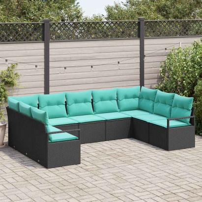 Set de canapea cu pernă 9 pcs Negru poliratan GartenMobel Dekor
