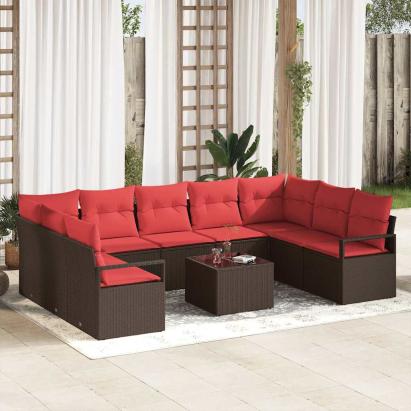 Set de canapea cu pernă 10 pcs Maro poliratan GartenMobel Dekor