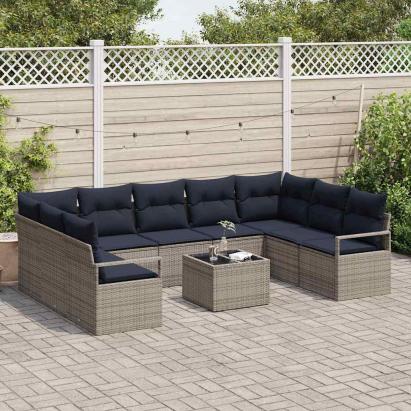 Set de canapea cu pernă 10 pcs Gri poliratan GartenMobel Dekor