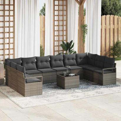 Set de canapea cu pernă 11 pcs Gri poliratan GartenMobel Dekor