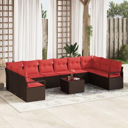 Set de canapea cu pernă 11 pcs Maro poliratan GartenMobel Dekor