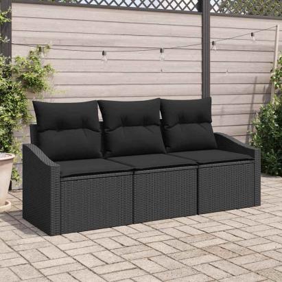 Set de canapea cu pernă 3 pcs Negru poliratan GartenMobel Dekor