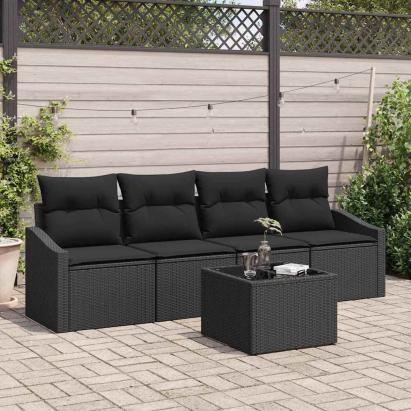Set de canapea cu pernă Manual cu pernă 5 pcs Negru poliratan GartenMobel Dekor
