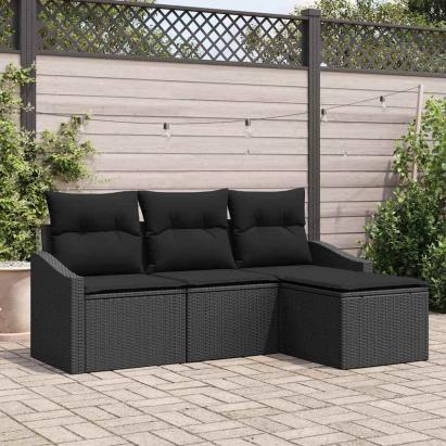 Set de canapea cu pernă 4 pcs Negru poliratan GartenMobel Dekor