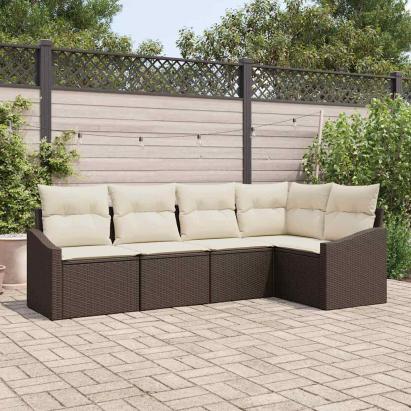 Set de canapea cu pernă 5 pcs Maro poliratan GartenMobel Dekor