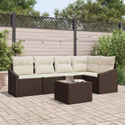 Set de canapea cu pernă 6 pcs Maro poliratan GartenMobel Dekor