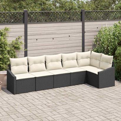 Set de canapea cu pernă 6 pcs Negru poliratan GartenMobel Dekor