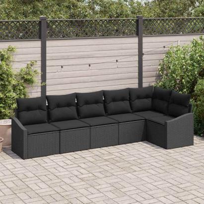 Set de canapea cu pernă 6 pcs Negru poliratan GartenMobel Dekor