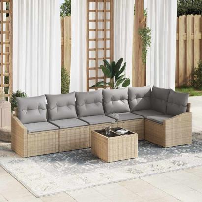 Set de canapea cu pernă 7 pcs Bej poliratan GartenMobel Dekor