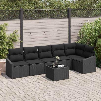 Set de canapea cu pernă 7 pcs Negru poliratan GartenMobel Dekor