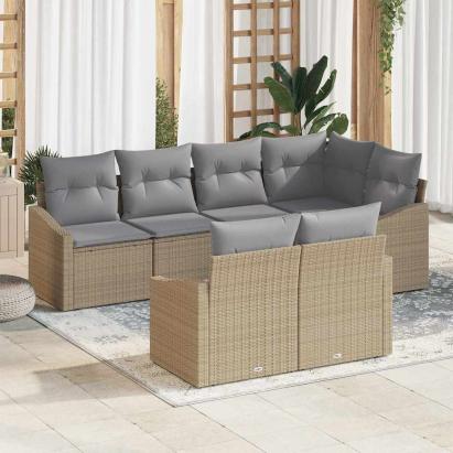Set de canapea cu pernă 7 pcs Bej poliratan GartenMobel Dekor