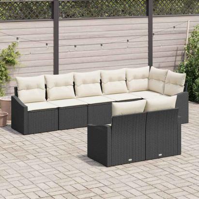 Set de canapea cu pernă 8 pcs Negru poliratan GartenMobel Dekor