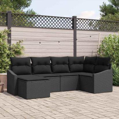 Set de canapea cu pernă 6 pcs Negru poliratan GartenMobel Dekor