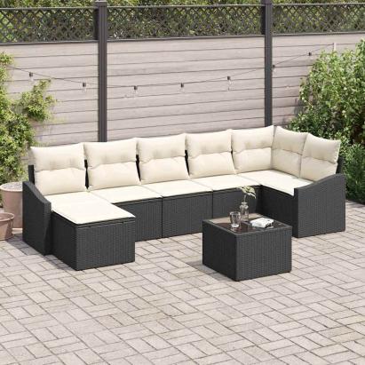 Set de canapea cu pernă 8 pcs Negru poliratan GartenMobel Dekor