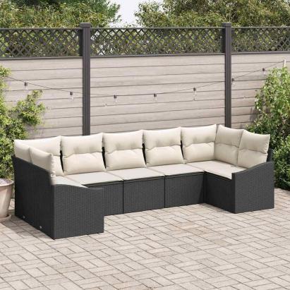 Set de canapea cu pernă 7 pcs Negru poliratan GartenMobel Dekor