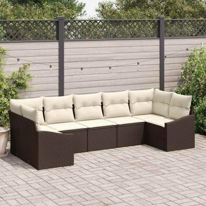 Set de canapea cu pernă 7 pcs Maro poliratan GartenMobel Dekor