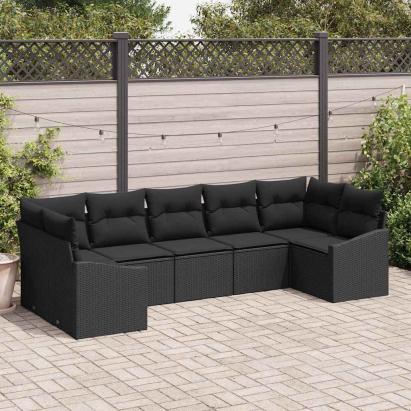 Set de canapea cu pernă 7 pcs Negru poliratan GartenMobel Dekor