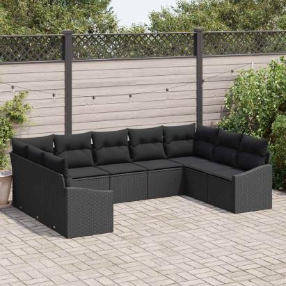 Set de canapea cu pernă 9 pcs Negru poliratan GartenMobel Dekor