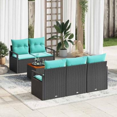 Set de canapele pentru grădină cu pernă 6 pcs Negru poliratan GartenMobel Dekor