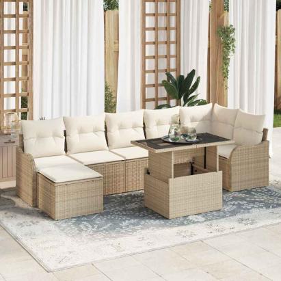 Set de canapele pentru grădină cu pernă 8 pcs Bej Rattan poli GartenMobel Dekor