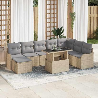 Set de canapele pentru grădină cu pernă 9 pcs Bej Rattan poli GartenMobel Dekor