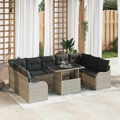 Set de canapele pentru grădină 10 pcs Gri deschis Rattan poli GartenMobel Dekor