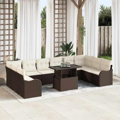 Set de canapele pentru grădină cu pernă 11 pcs Maro Rattan poli GartenMobel Dekor