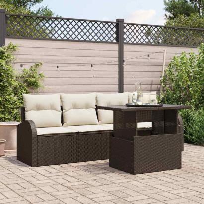 Set de canapele pentru grădină cu pernă 5 pcs Maro Rattan poli GartenMobel Dekor