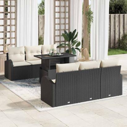 Set de canapele pentru grădină cu pernă 7 pcs Negru Rattan poli GartenMobel Dekor
