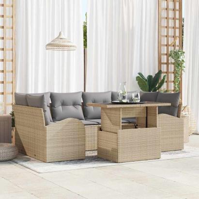 Set de canapele pentru grădină cu pernă 7 pcs Bej Rattan poli GartenMobel Dekor