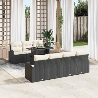 Set de canapele pentru grădină cu pernă 8 pcs Negru Rattan poli GartenMobel Dekor