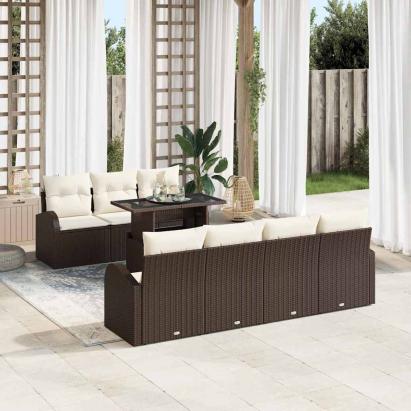 Set de canapele pentru grădină cu pernă 8 pcs Maro Rattan poli GartenMobel Dekor