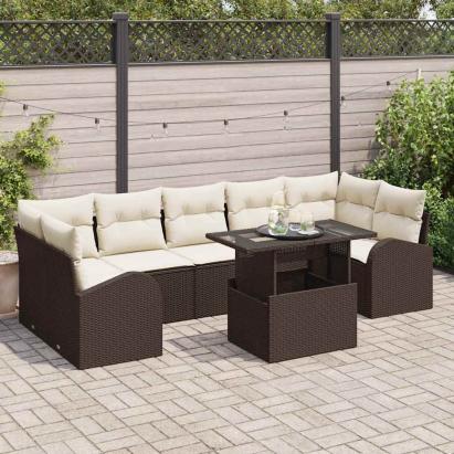 Set de canapele pentru grădină cu pernă 8 pcs Maro Rattan poli GartenMobel Dekor