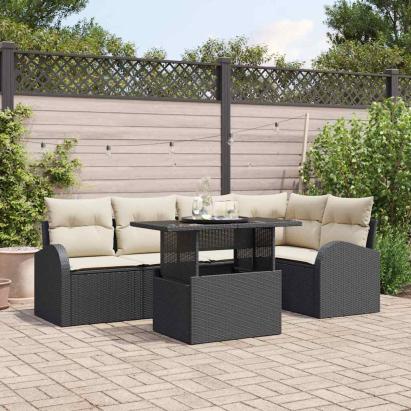 Set de canapele pentru grădină 6 pcs Negru și Crem poliratan GartenMobel Dekor