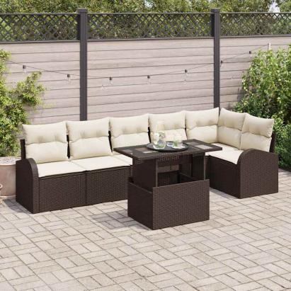 Set de canapele pentru grădină 7 pcs maro și crem poliratan GartenMobel Dekor