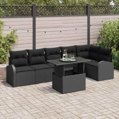 Set de canapele pentru grădină cu pernă 7 pcs Negru poliratan GartenMobel Dekor